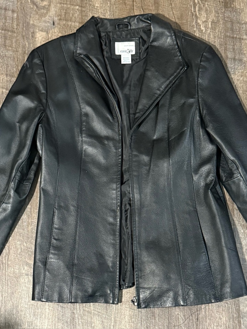 East 5th Black Fitted Leather Zip Jacket